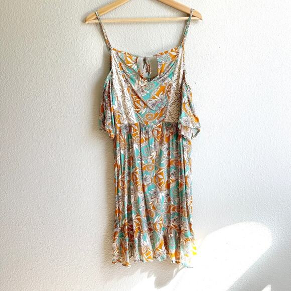 Maaji Cold Shoulder Teal Orange Lace Detail Swim Coverup Dress Size Large - Picture 3 of 11